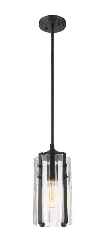 Z-Lite Alverton 6" 1-Light Matte Black Mini Pendant Light With Clear Glass Shade