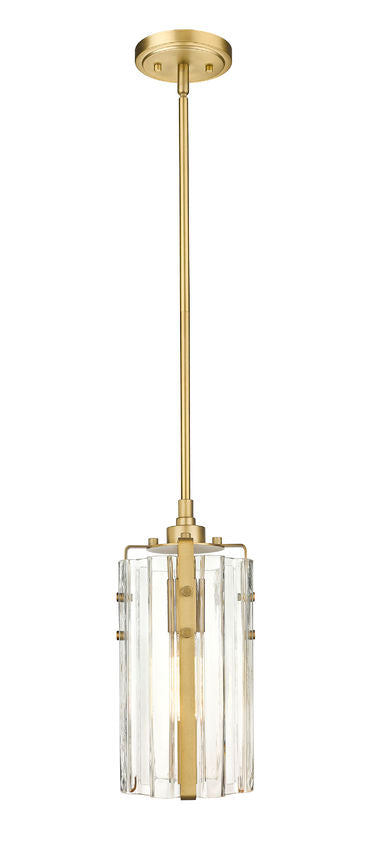 Z-Lite Alverton 6" 1-Light Rubbed Brass Mini Pendant Light With Clear Glass Shade