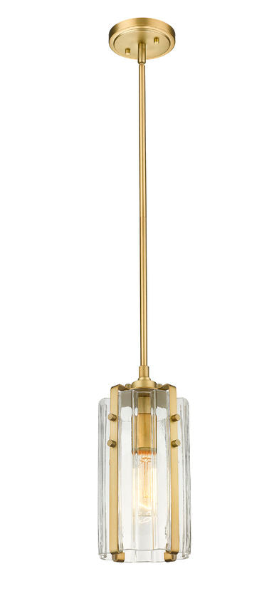 Z-Lite Alverton 6" 1-Light Rubbed Brass Mini Pendant Light With Clear Glass Shade