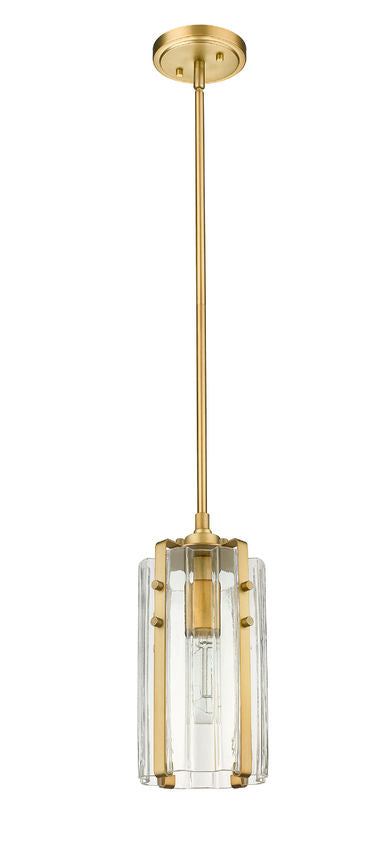 Z-Lite Alverton 6" 1-Light Rubbed Brass Mini Pendant Light With Clear Glass Shade