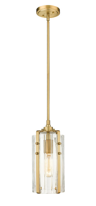 Z-Lite Alverton 6" 1-Light Rubbed Brass Mini Pendant Light With Clear Glass Shade