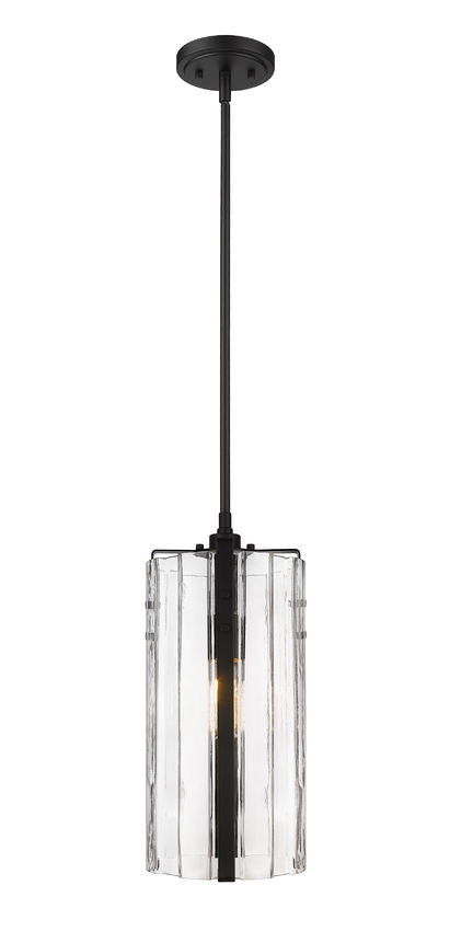 Z-Lite Alverton 8" 1-Light Matte Black Pendant Light With Clear Glass Shade