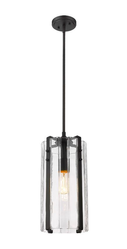 Z-Lite Alverton 8" 1-Light Matte Black Pendant Light With Clear Glass Shade