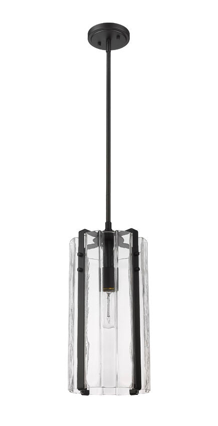 Z-Lite Alverton 8" 1-Light Matte Black Pendant Light With Clear Glass Shade