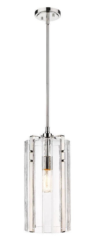 Z-Lite Alverton 8" 1-Light Polished Nickel Pendant Light With Clear Glass Shade