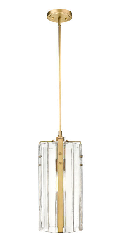 Z-Lite Alverton 8" 1-Light Rubbed Brass Pendant Light With Clear Glass Shade