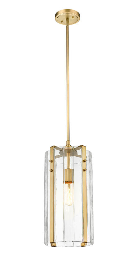 Z-Lite Alverton 8" 1-Light Rubbed Brass Pendant Light With Clear Glass Shade