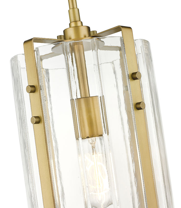 Z-Lite Alverton 8" 1-Light Rubbed Brass Pendant Light With Clear Glass Shade