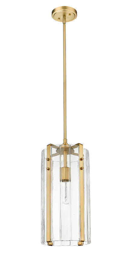 Z-Lite Alverton 8" 1-Light Rubbed Brass Pendant Light With Clear Glass Shade
