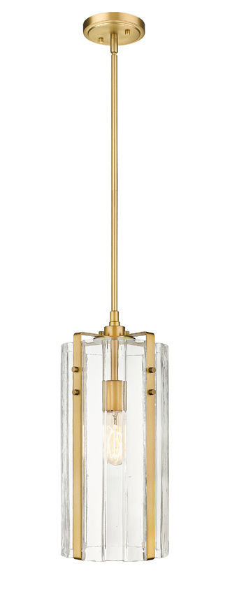 Z-Lite Alverton 8" 1-Light Rubbed Brass Pendant Light With Clear Glass Shade