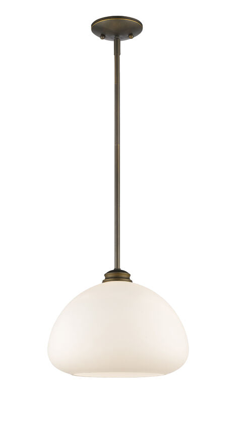 Z-Lite Amon 13" 1-Light Olde Bronze Pendant Light With Matte Opal Glass Shade