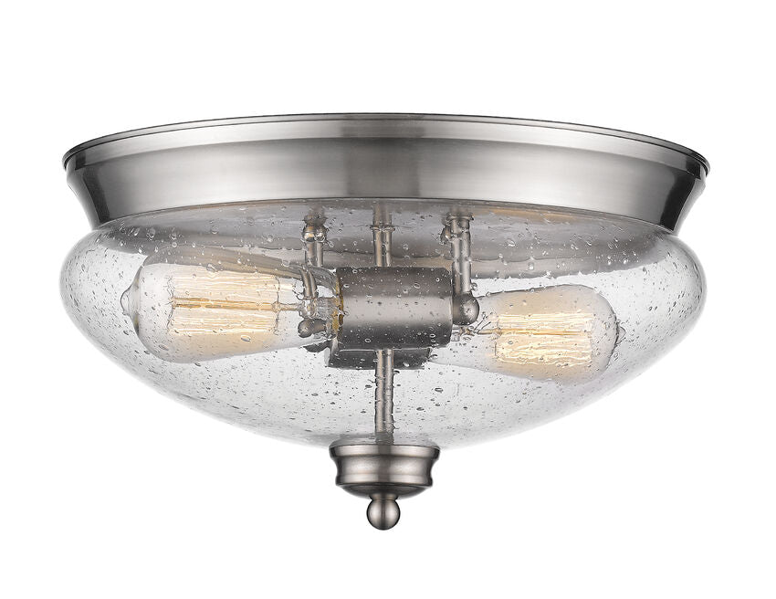 Z-Lite Amon 13" 2-Light Brushed Nickel Flush Mount Lighting With Clear Seedy Glass Shade