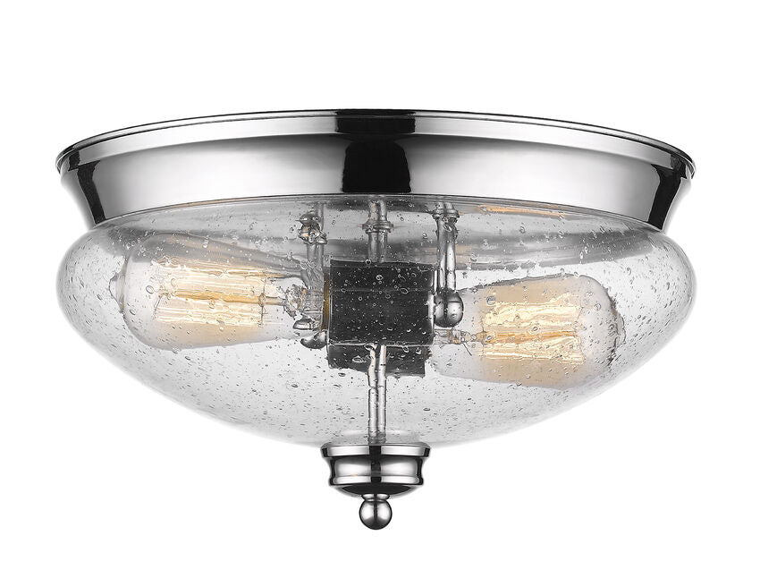 Z-Lite Amon 13" 2-Light Chrome Flush Mount Lighting With Clear Seedy Glass Shade