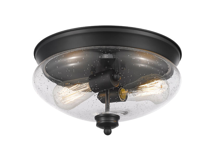 Z-Lite Amon 13" 2-Light Matte Black Flush Mount Lighting With Clear Seedy Glass Shade