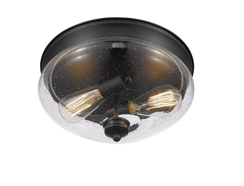 Z-Lite Amon 13" 2-Light Matte Black Flush Mount Lighting With Clear Seedy Glass Shade