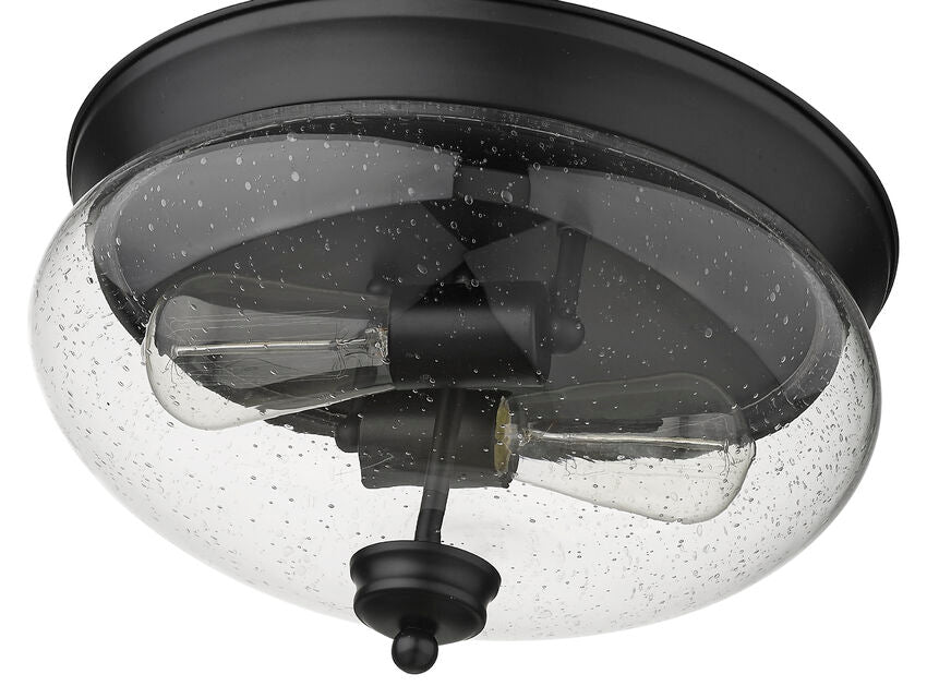 Z-Lite Amon 13" 2-Light Matte Black Flush Mount Lighting With Clear Seedy Glass Shade