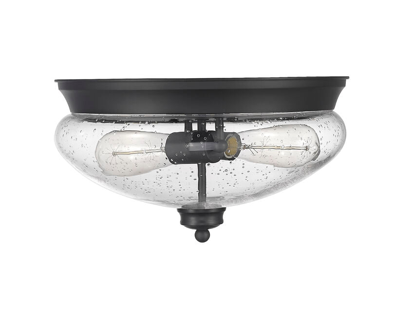 Z-Lite Amon 13" 2-Light Matte Black Flush Mount Lighting With Clear Seedy Glass Shade