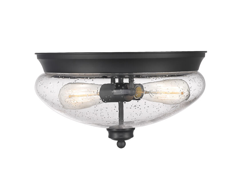 Z-Lite Amon 13" 2-Light Matte Black Flush Mount Lighting With Clear Seedy Glass Shade