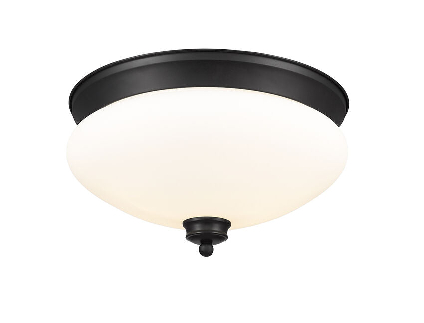 Z-Lite Amon 13" 2-Light Matte Black Flush Mount Lighting With Matte Opal Glass Shade
