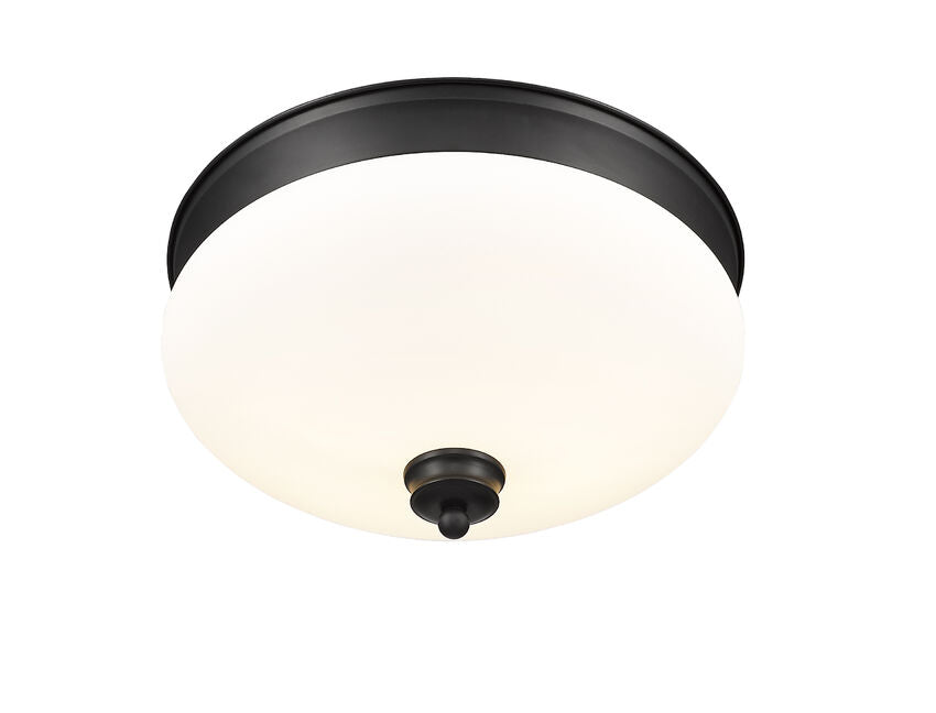 Z-Lite Amon 13" 2-Light Matte Black Flush Mount Lighting With Matte Opal Glass Shade