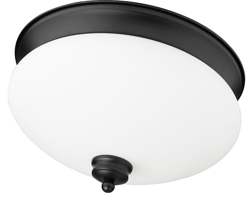 Z-Lite Amon 13" 2-Light Matte Black Flush Mount Lighting With Matte Opal Glass Shade