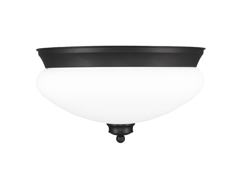 Z-Lite Amon 13" 2-Light Matte Black Flush Mount Lighting With Matte Opal Glass Shade
