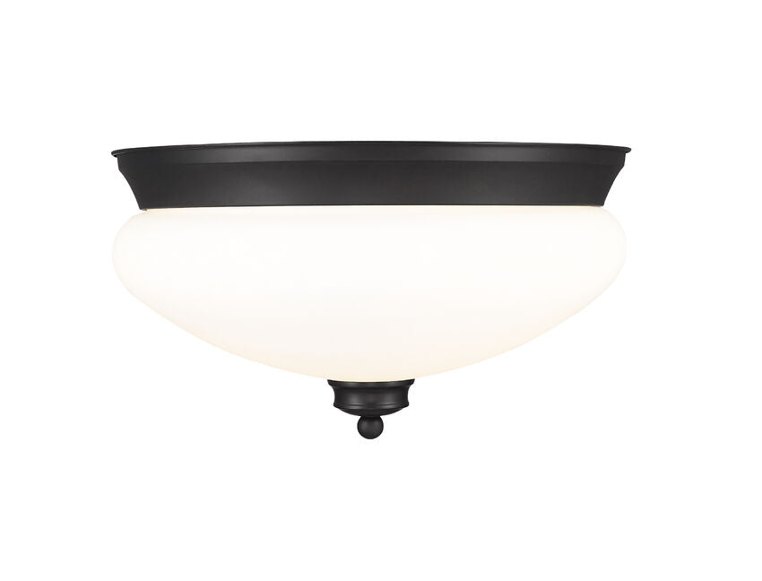 Z-Lite Amon 13" 2-Light Matte Black Flush Mount Lighting With Matte Opal Glass Shade