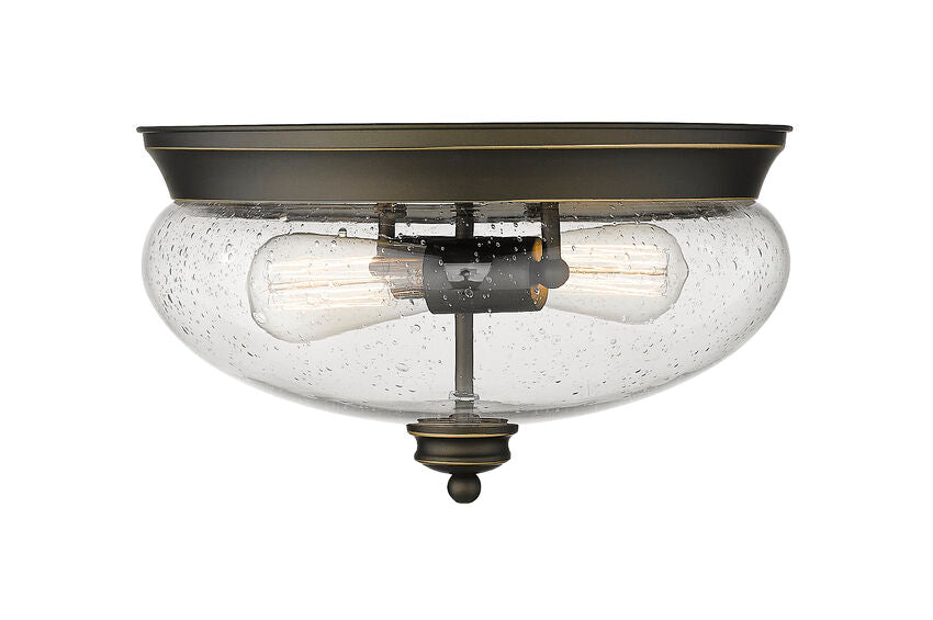 Z-Lite Amon 13" 2-Light Olde Bronze Flush Mount Lighting With Clear Seedy Glass Shade