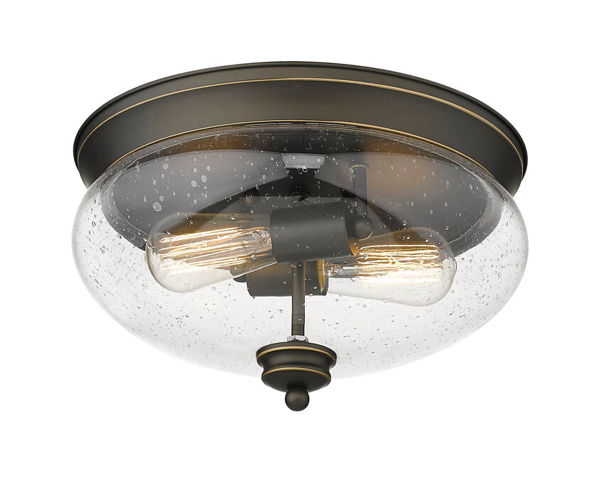 Z-Lite Amon 13" 2-Light Olde Bronze Flush Mount Lighting With Clear Seedy Glass Shade