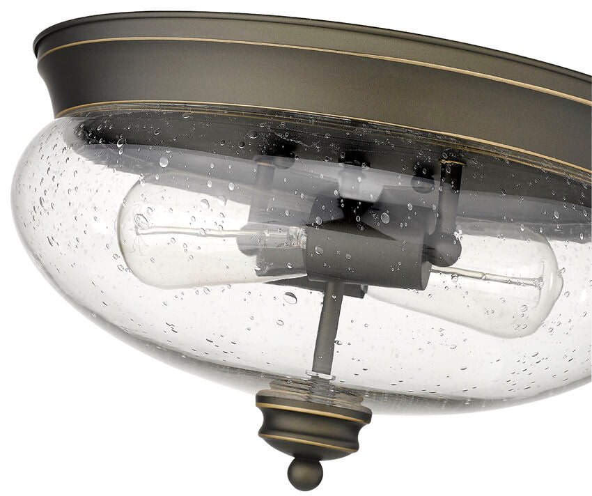 Z-Lite Amon 13" 2-Light Olde Bronze Flush Mount Lighting With Clear Seedy Glass Shade