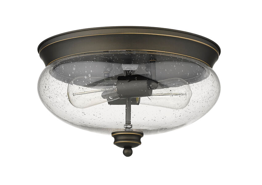 Z-Lite Amon 13" 2-Light Olde Bronze Flush Mount Lighting With Clear Seedy Glass Shade