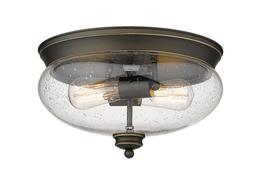 Z-Lite Amon 13" 2-Light Olde Bronze Flush Mount Lighting With Clear Seedy Glass Shade