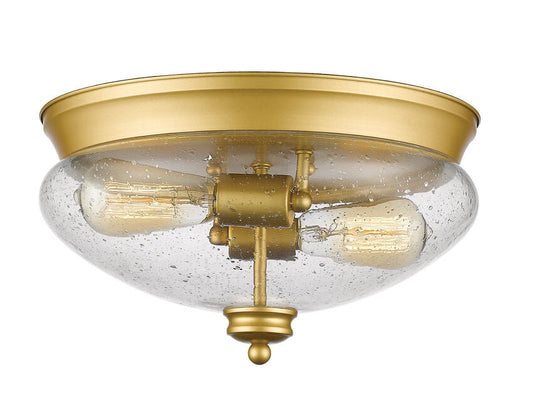 Z-Lite Amon 13" 2-Light Satin Gold Flush Mount Lighting With Clear Seedy Glass Shade