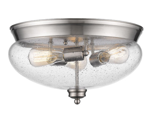 Z-Lite Amon 15" 3-Light Brushed Nickel Flush Mount Lighting With Clear Seedy Glass Shade