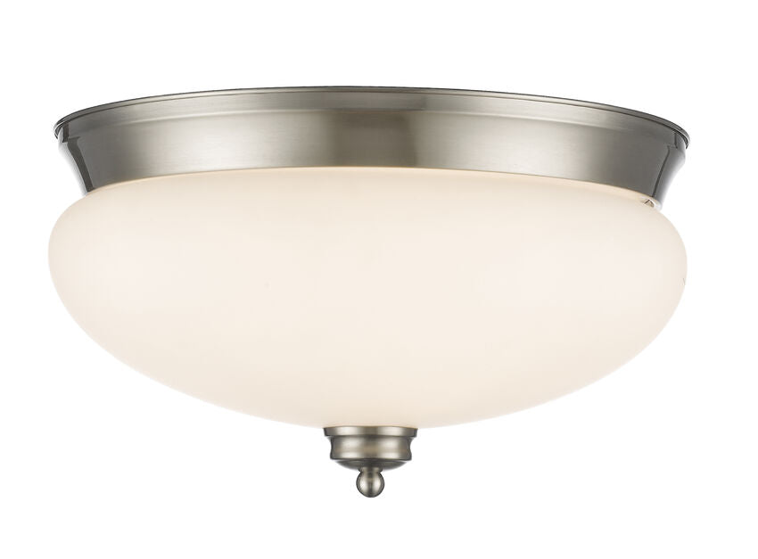 Z-Lite Amon 15" 3-Light Brushed Nickel Flush Mount Lighting With Matte Opal Glass Shade