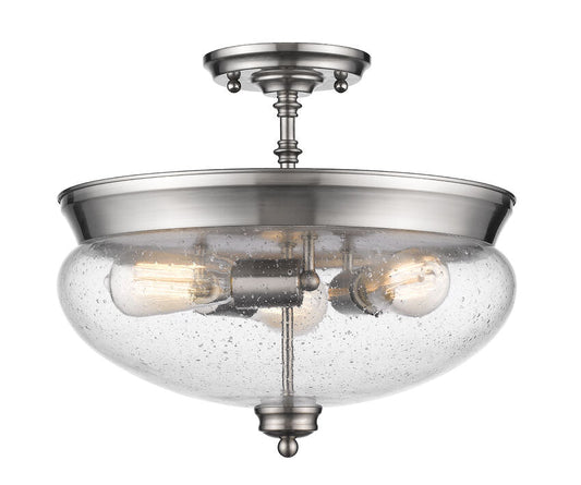 Z-Lite Amon 15" 3-Light Brushed Nickel Semi Flush Mount With Clear Seedy Glass Shade