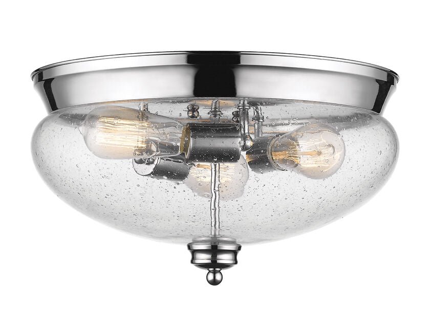 Z-Lite Amon 15" 3-Light Chrome Flush Mount Lighting With Clear Seedy Glass Shade