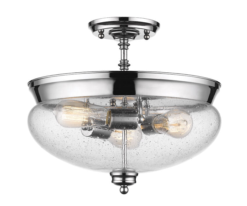 Z-Lite Amon 15" 3-Light Chrome Semi Flush Mount With Clear Seedy Glass Shade