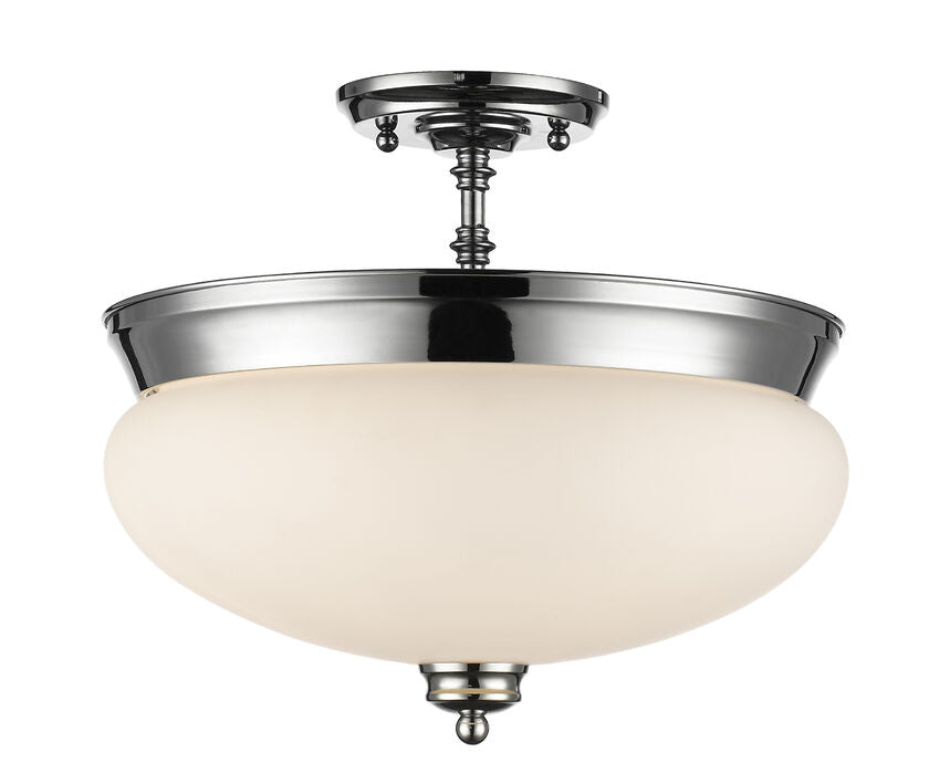 Z-Lite Amon 15" 3-Light Chrome Semi Flush Mount With Matte Opal Glass Shade