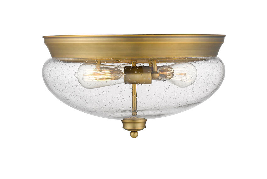 Z-Lite Amon 15" 3-Light Heritage Brass Flush Mount Lighting With Clear Seedy Glass Shade