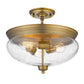 Z-Lite Amon 15" 3-Light Heritage Brass Semi Flush Mount With Clear Seedy Glass Shade