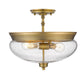 Z-Lite Amon 15" 3-Light Heritage Brass Semi Flush Mount With Clear Seedy Glass Shade