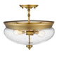 Z-Lite Amon 15" 3-Light Heritage Brass Semi Flush Mount With Clear Seedy Glass Shade