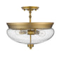 Z-Lite Amon 15" 3-Light Heritage Brass Semi Flush Mount With Clear Seedy Glass Shade