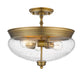 Z-Lite Amon 15" 3-Light Heritage Brass Semi Flush Mount With Clear Seedy Glass Shade