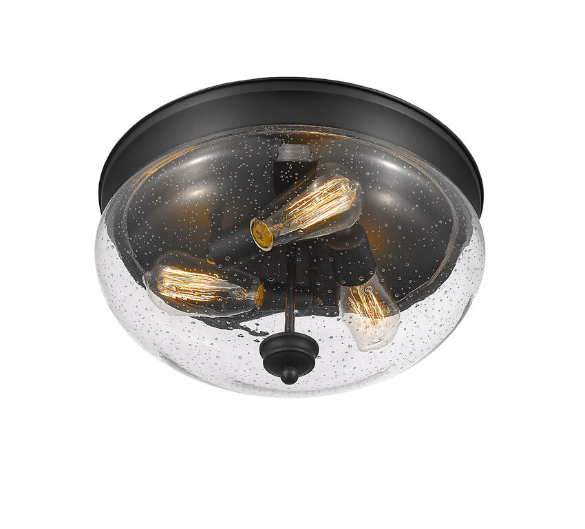 Z-Lite Amon 15" 3-Light Matte Black Flush Mount Lighting With Clear Seedy Glass Shade