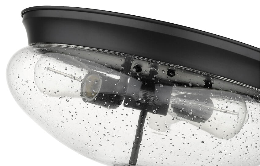 Z-Lite Amon 15" 3-Light Matte Black Flush Mount Lighting With Clear Seedy Glass Shade