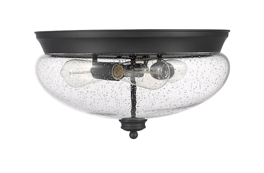 Z-Lite Amon 15" 3-Light Matte Black Flush Mount Lighting With Clear Seedy Glass Shade