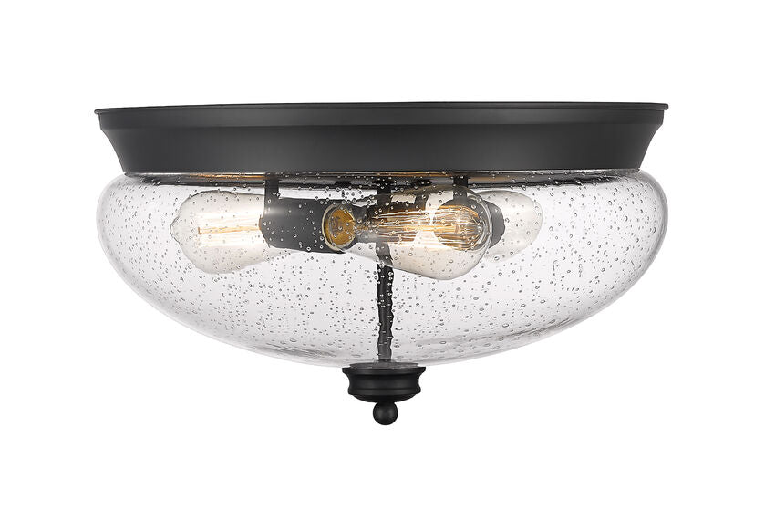 Z-Lite Amon 15" 3-Light Matte Black Flush Mount Lighting With Clear Seedy Glass Shade