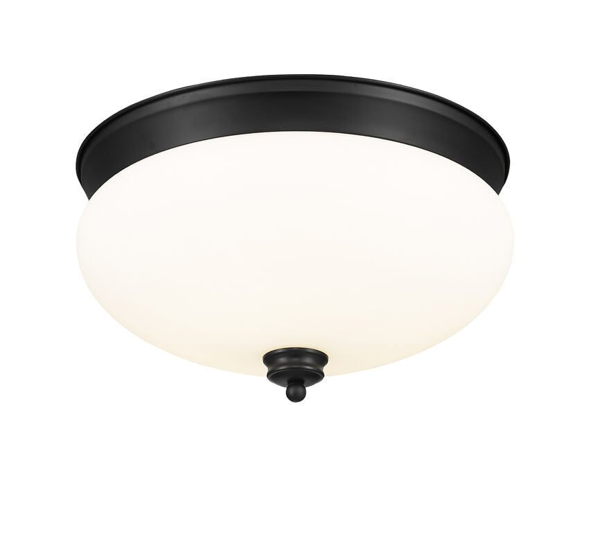 Z-Lite Amon 15" 3-Light Matte Black Flush Mount Lighting With Matte Opal Glass Shade